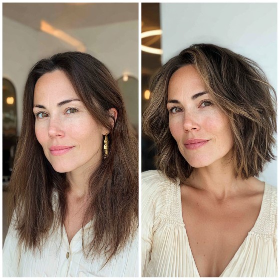 Chic Textured Lob with Subtle Waves