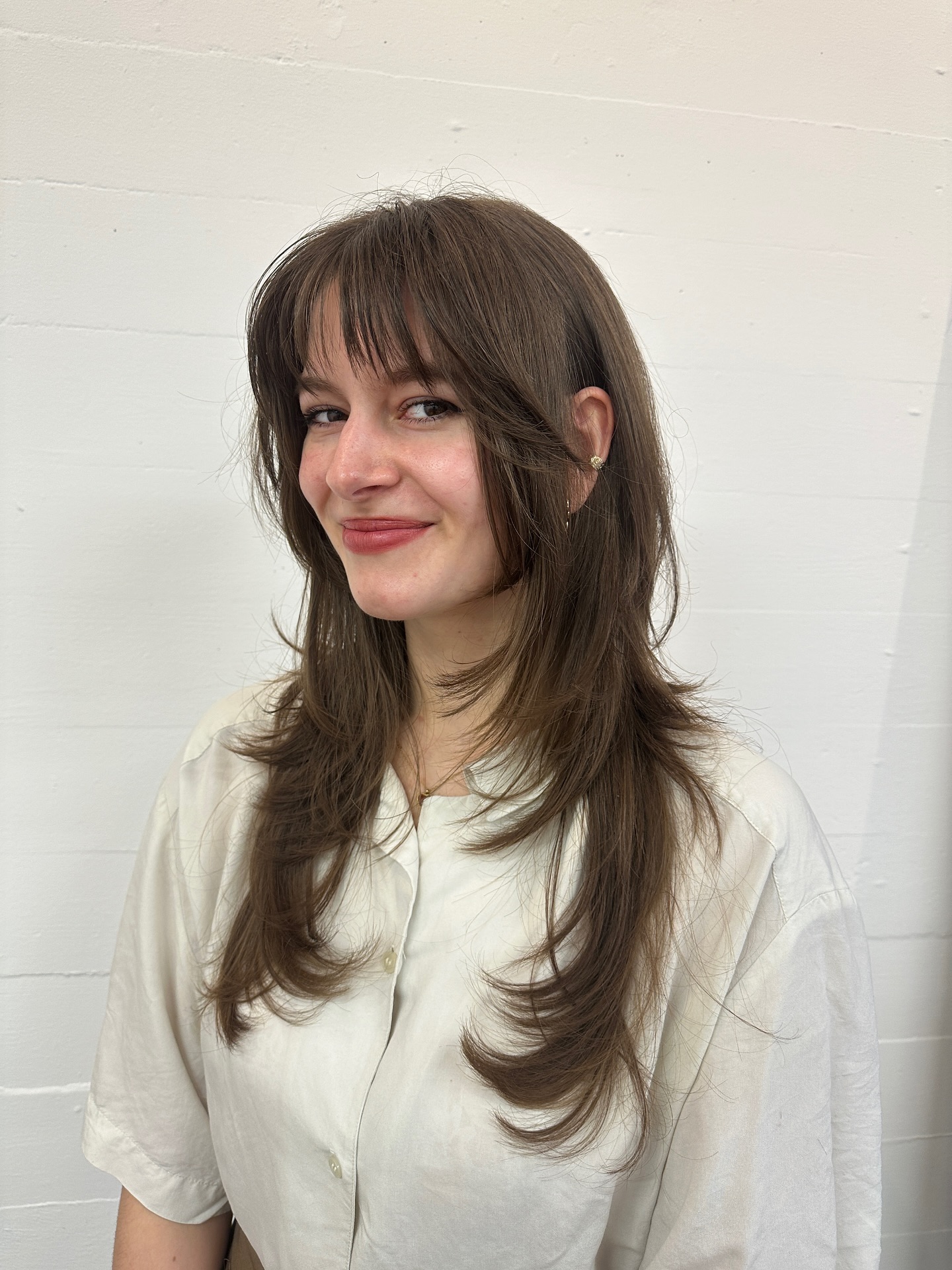 Textured Long Hush Cut with Wispy Bangs
