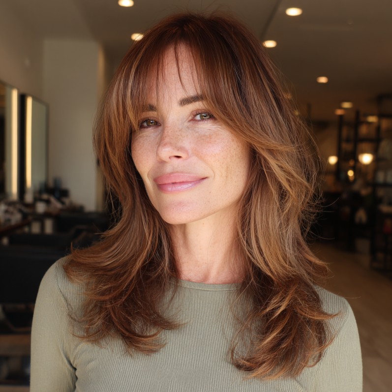 Warm-Toned Layered Hush Cut with Subtle Movement