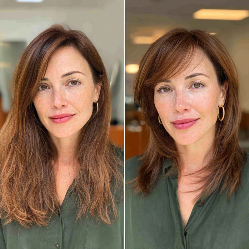 Stylish Warm-Toned Hush Cut with Soft Layers
