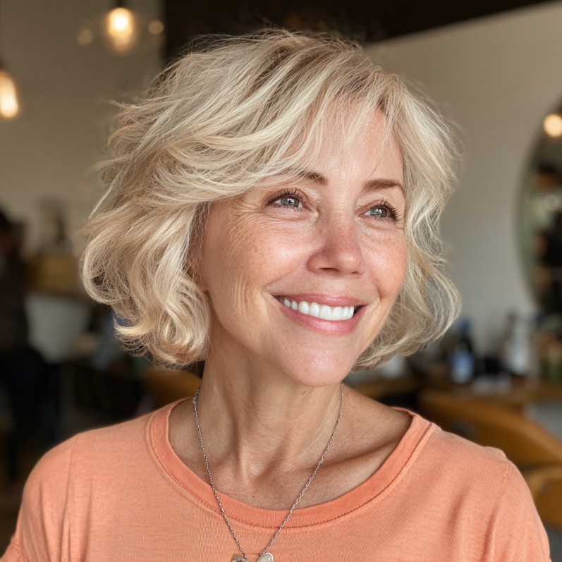 Chic Textured Blonde Bob with Soft Curls