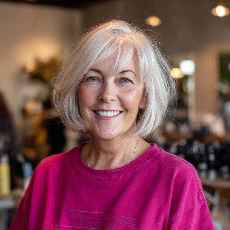 Softly Layered Silver Bob with Face-Framing Bangs