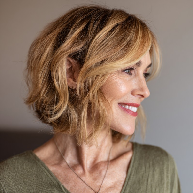 Textured Blonde Bob with Subtle Layers and Face-Framing Highlights