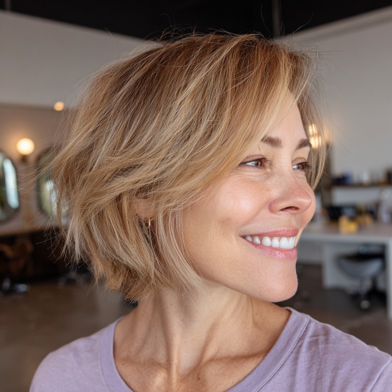 Textured Feathered Bob with Natural Movement