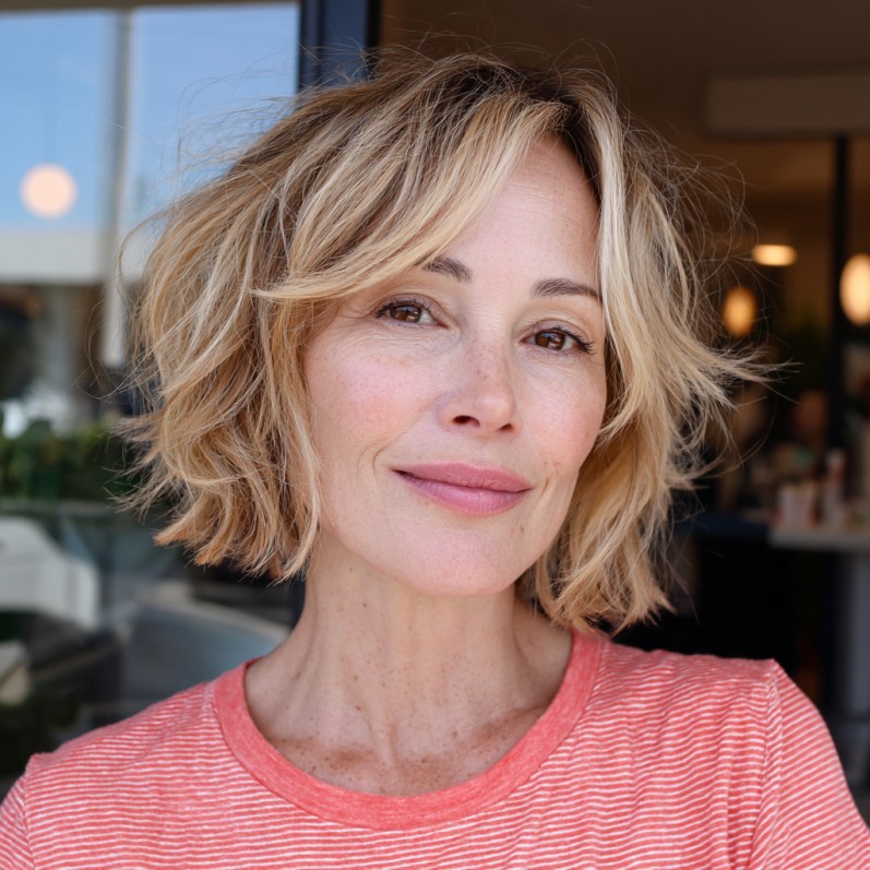 Textured Feathered Bob with Playful Volume