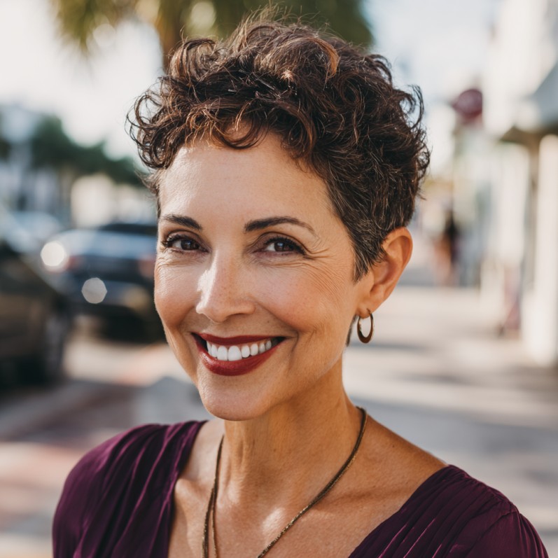 Chic Curly Micro Pixie with Soft Texture