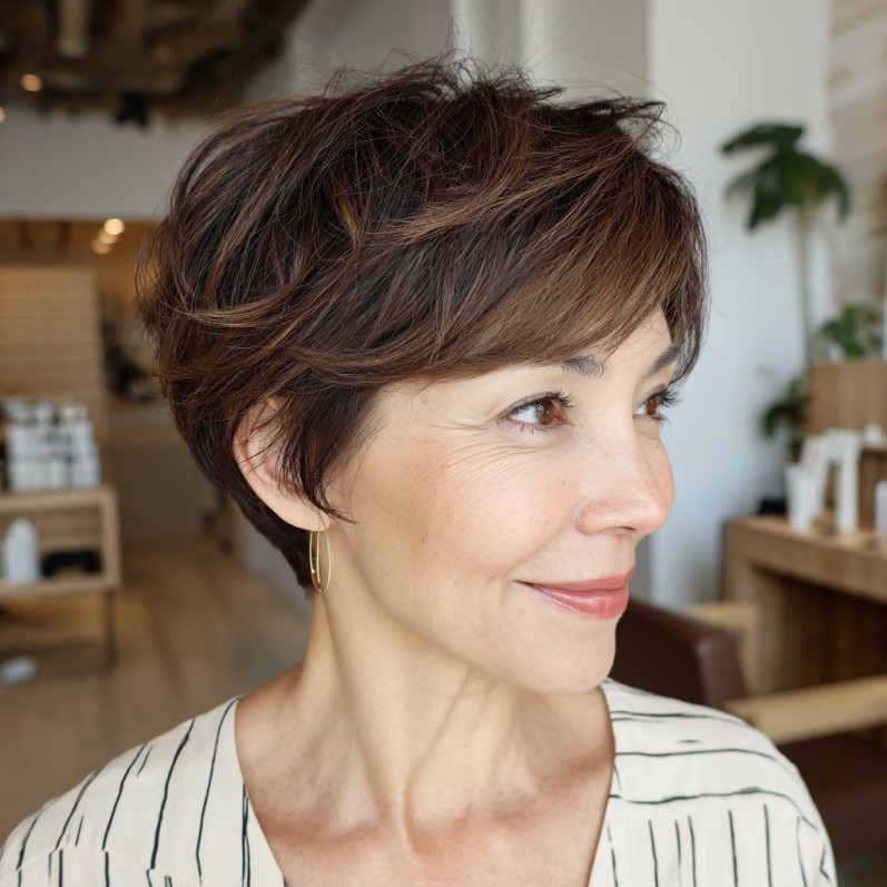 Elegant Textured Pixie Cut with Rich Highlights