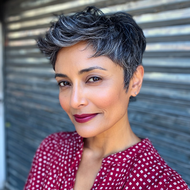 Layered Textured Pixie Cut with Silver Highlights