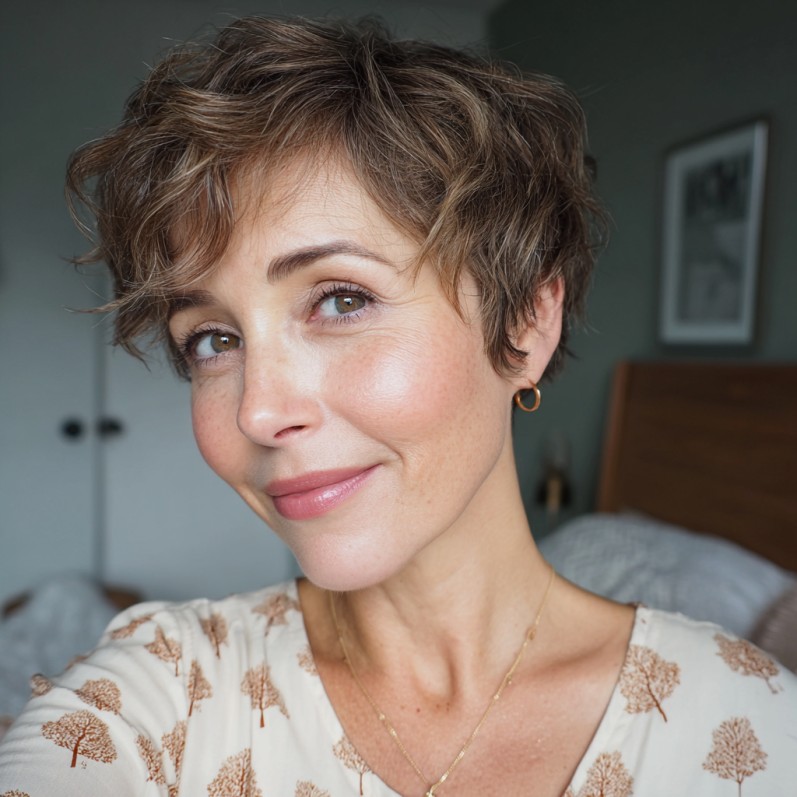 Playful Curly Micro Pixie with Soft Layers