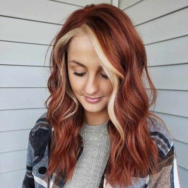 Stylish Copper Waves with Blonde Highlights