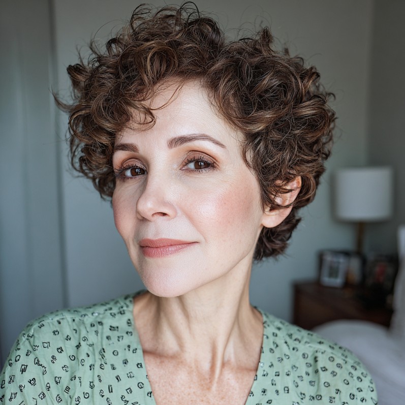 Stylish Curly Micro Pixie with Soft Volume