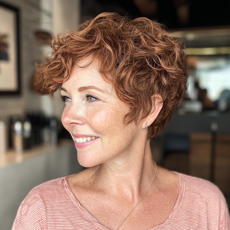 Textured Copper Micro Pixie with Defined Curls