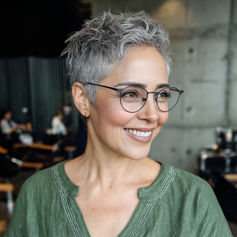 Textured Silver Micro Pixie with Lively Volume