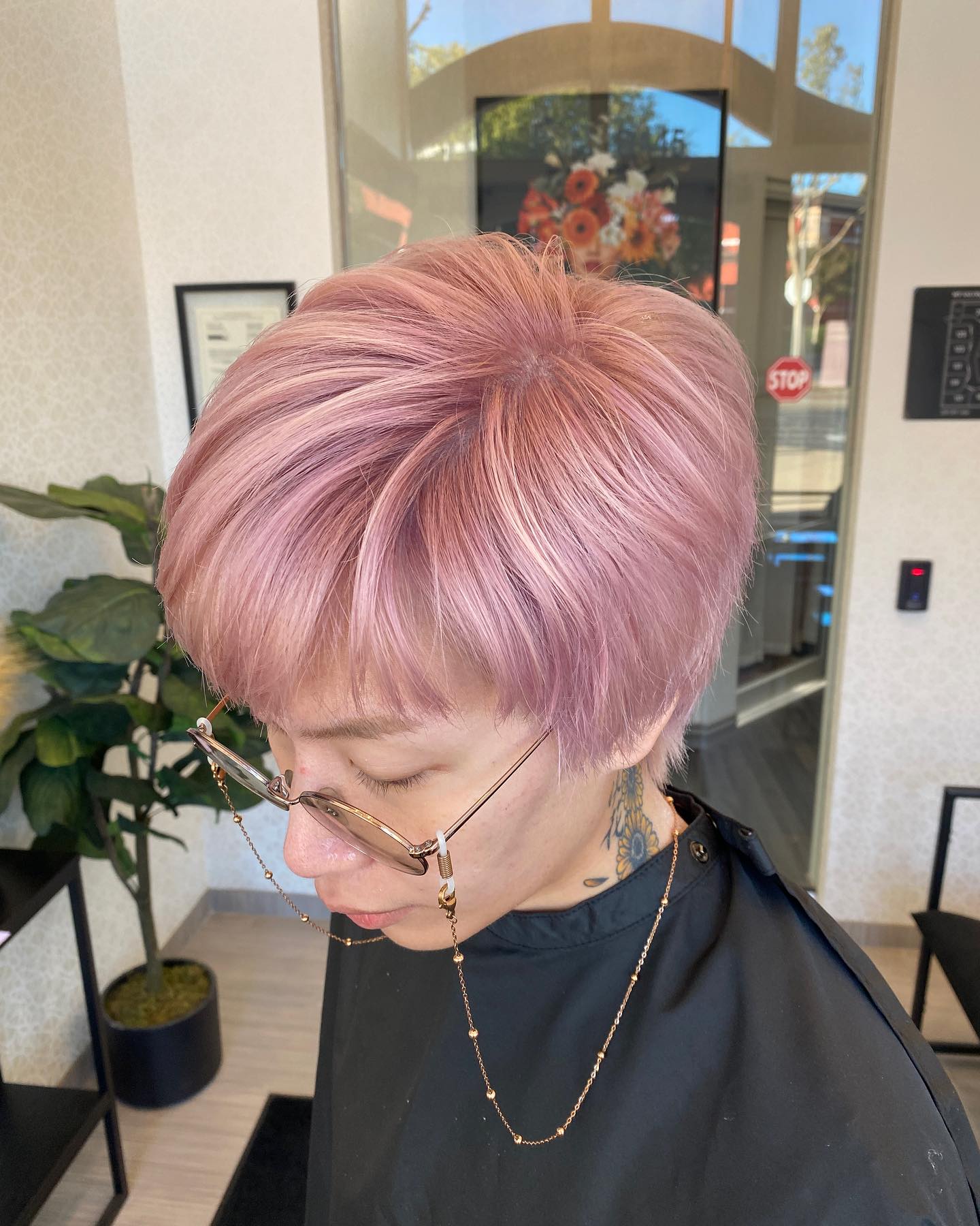 Trendy Soft Pink Textured Pixie Cut