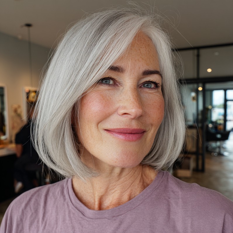 Chic One-Length Silver Bob with Soft Movement