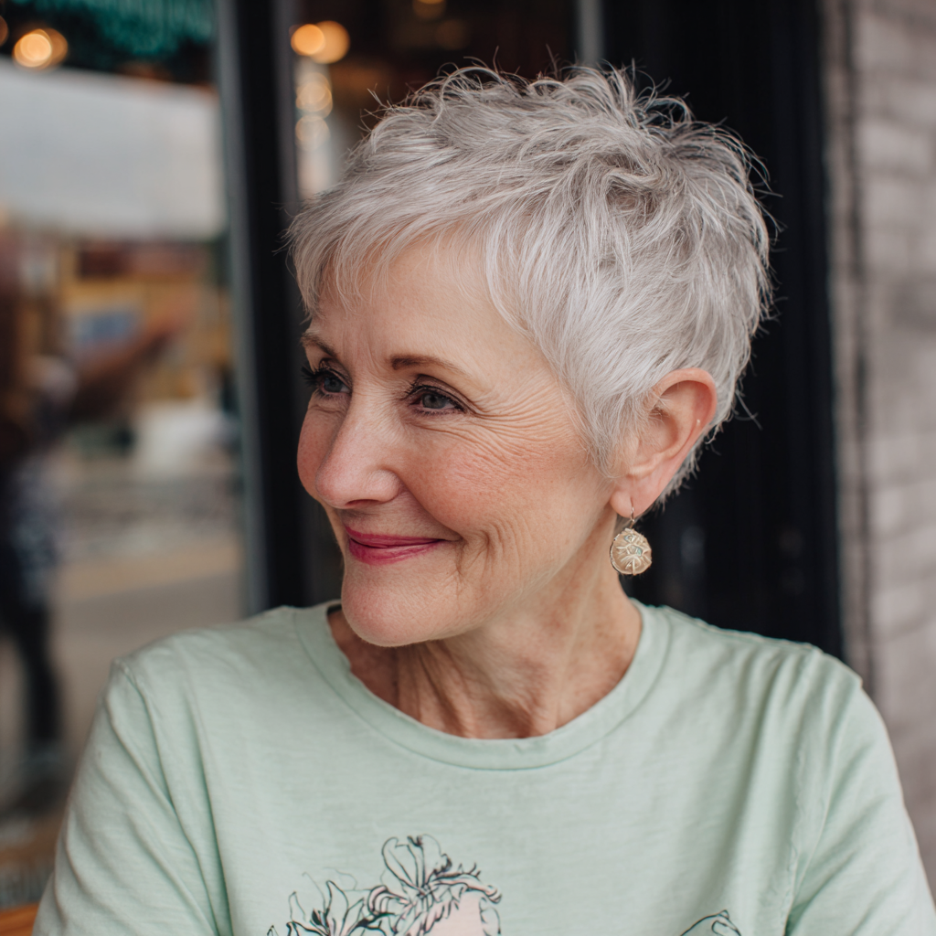 Textured Silver Pixie with Soft Layers