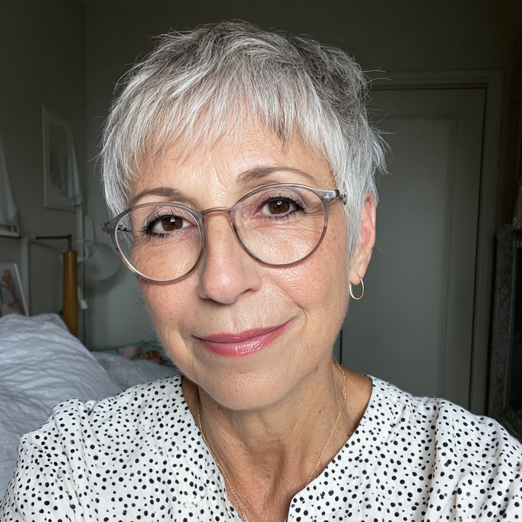 Textured Silver Pixie Cut with Soft Bangs