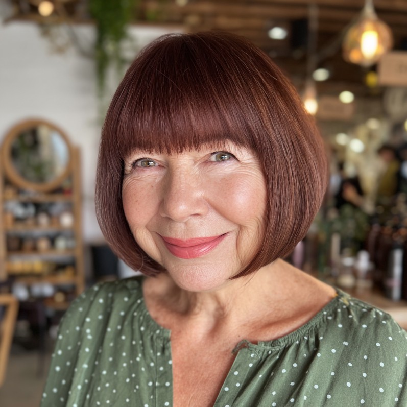 Bold Blunt Bob with Rich Auburn Color