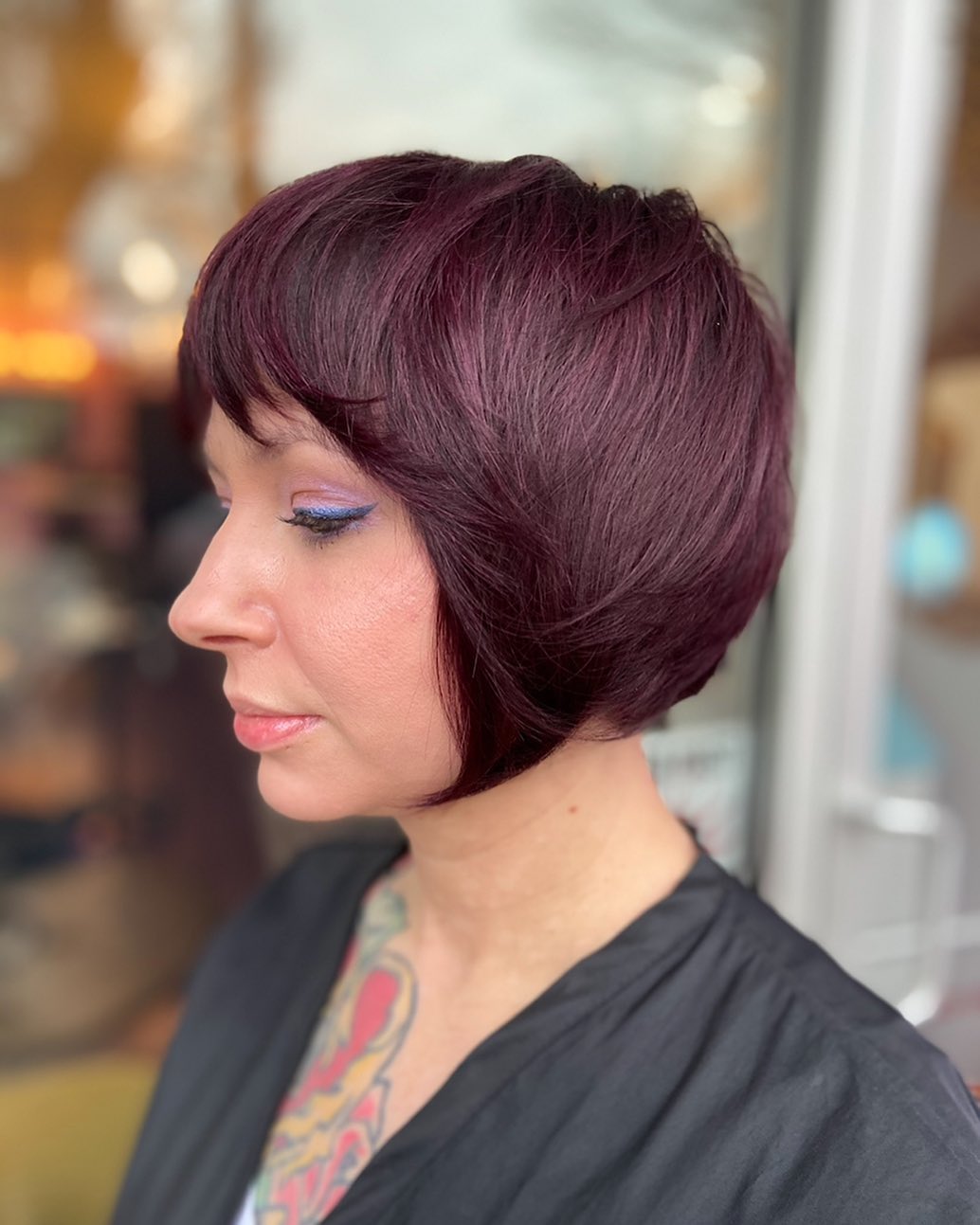 Bold Burgundy Stacked Bob with Flattering Layers