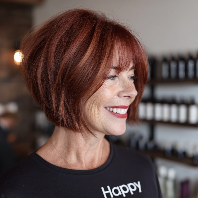 Bold Copper Textured A-Line Bob with Fringe