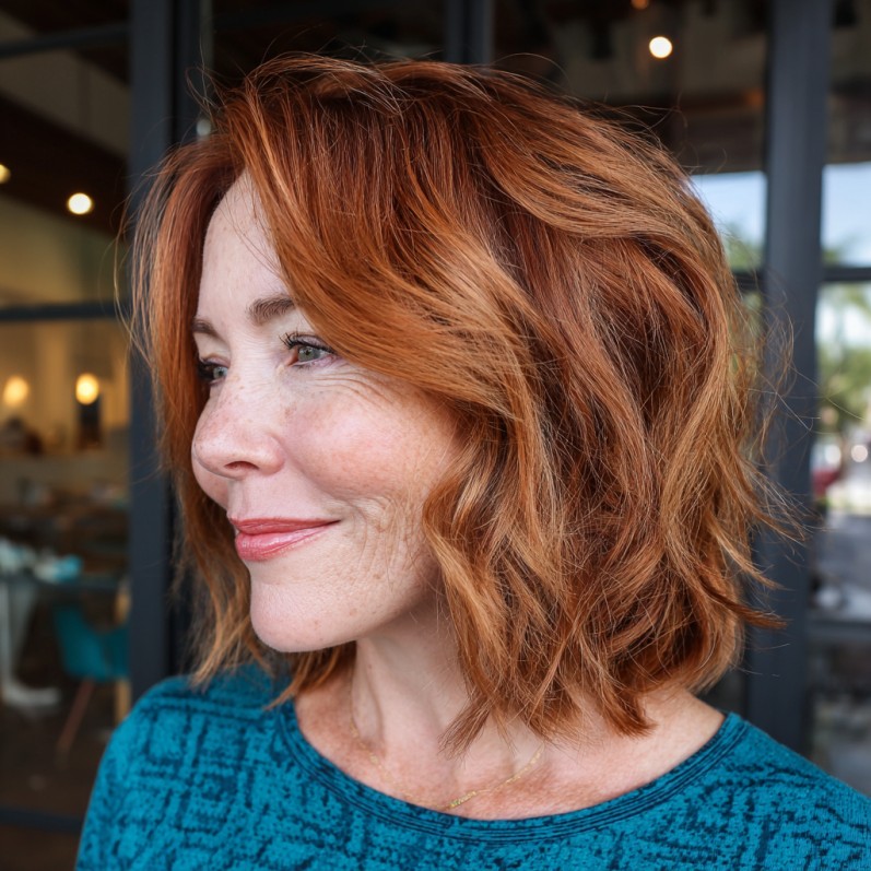 Casual Textured Red Lob with Soft Waves
