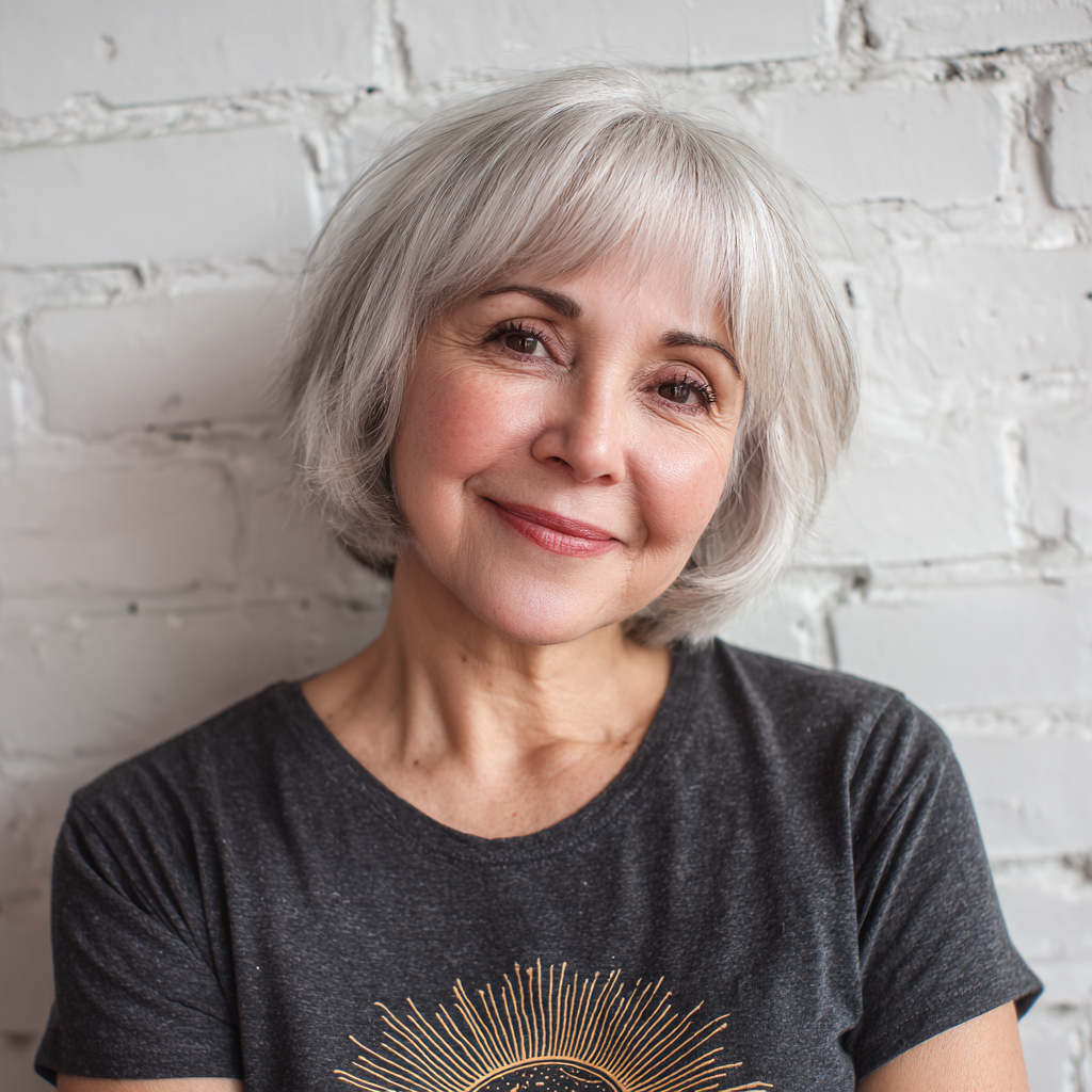 Charming Silver Round Bob with Soft Baby Bangs