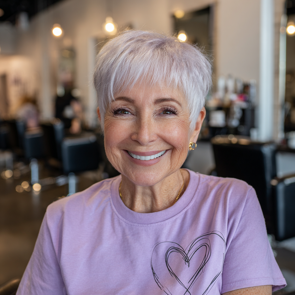 Charming Textured Pixie with Soft Lavender Highlights