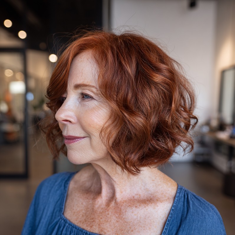 Charming Textured Red Bob with Soft Curls