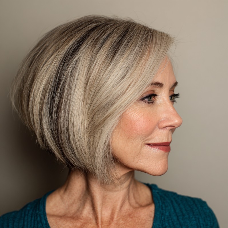 Chic Asymmetrical Bob with Striking Blonde Highlights