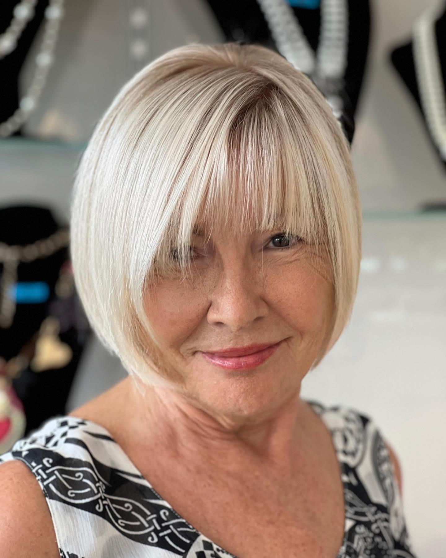Chic Blunt Blonde Bob with Soft Bangs