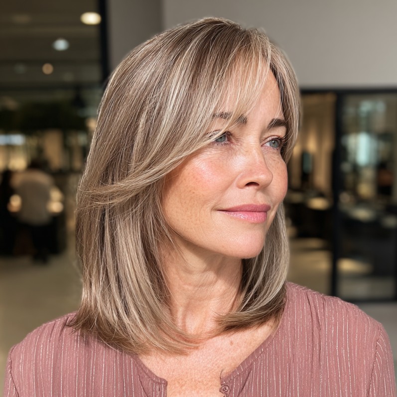 Chic Long Layered Cut with Subtle Blonde Highlights