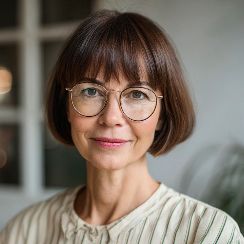 Chic One-Length Brown Bob with Soft Fringe