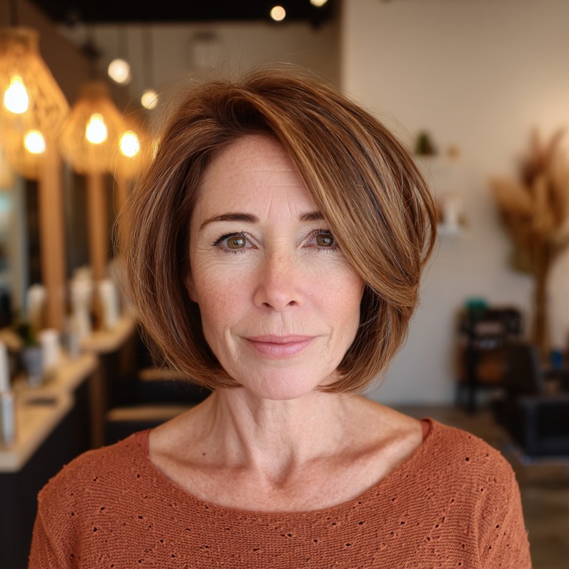 Chic One-Length Copper Bob with Soft Texture