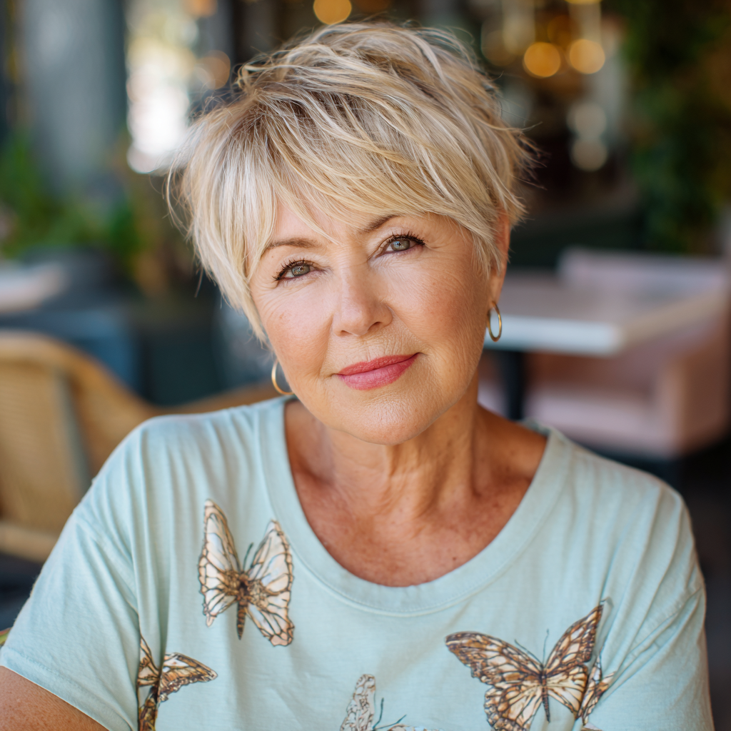 Chic Short Textured Blonde Cut with Feathered Layers