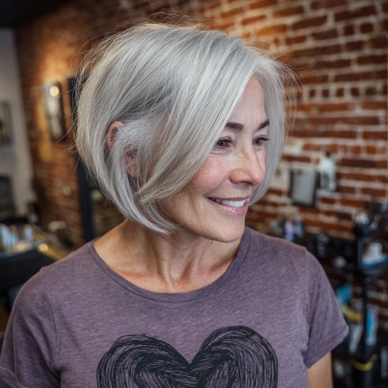 Chic Silver A-Line Bob with Soft Layers