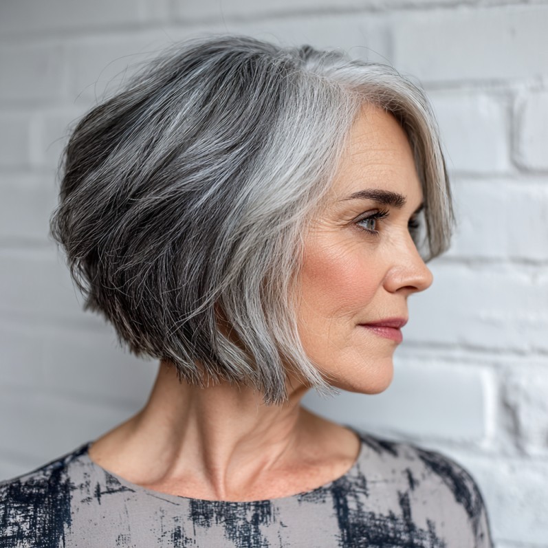 Chic Silver A-Line Bob with Soft Textured Layers