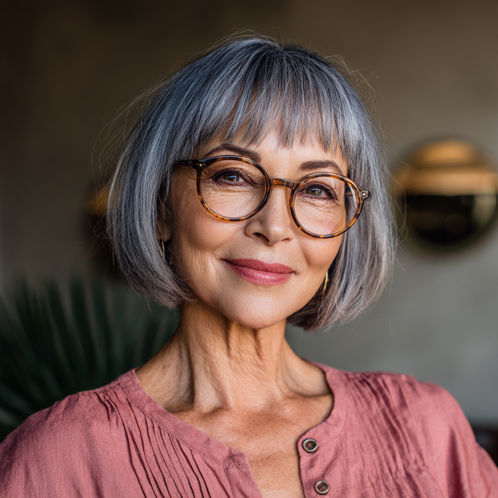 Chic Silver Bob with Soft Baby Bangs