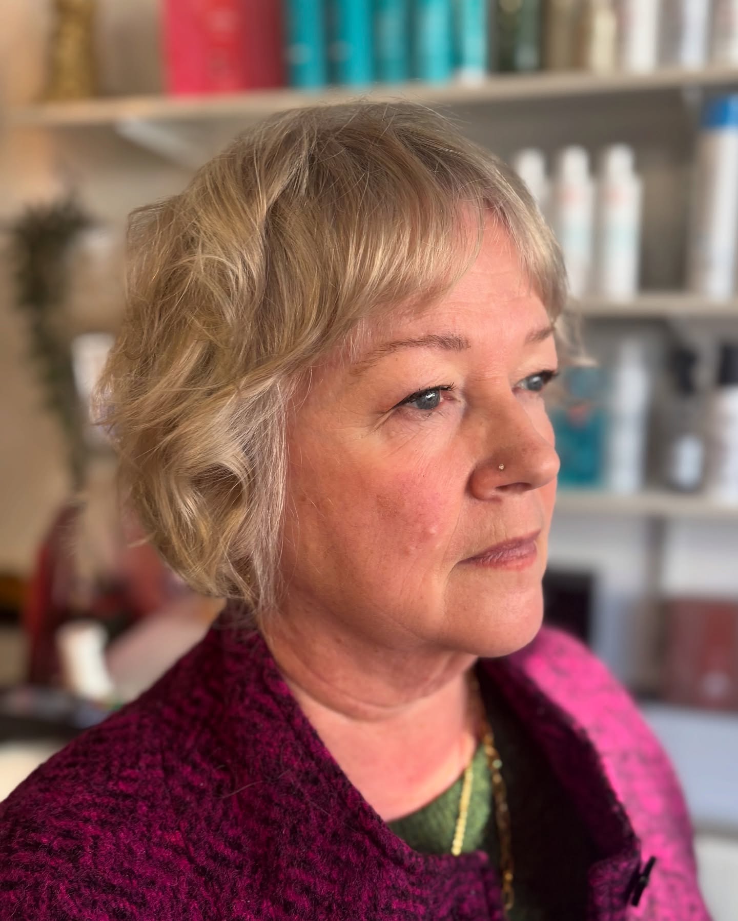 Chic Soft Curly Bob with Subtle Bangs