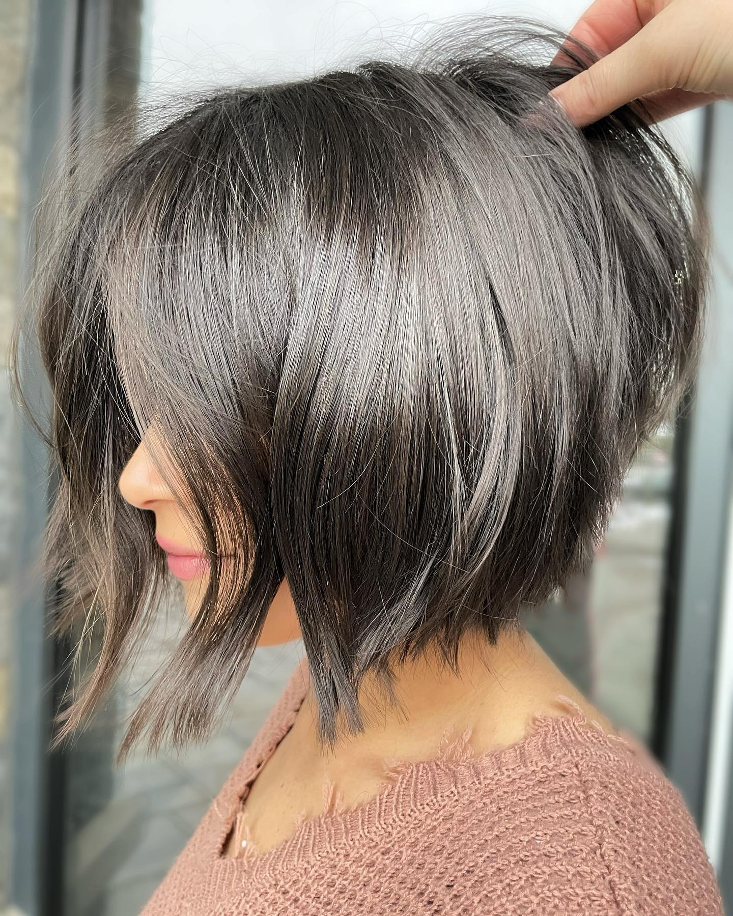 Chic Textured Angular Bob with Subtle Dimension