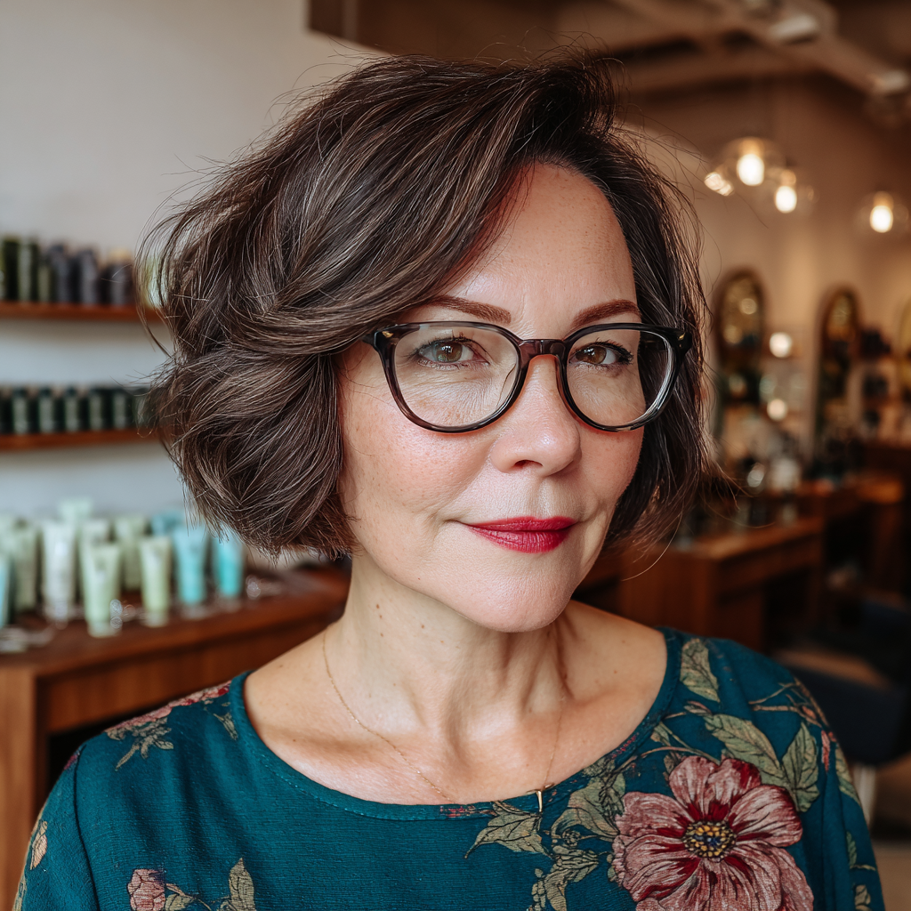 Chic Textured Bob with Warm Brown Highlights