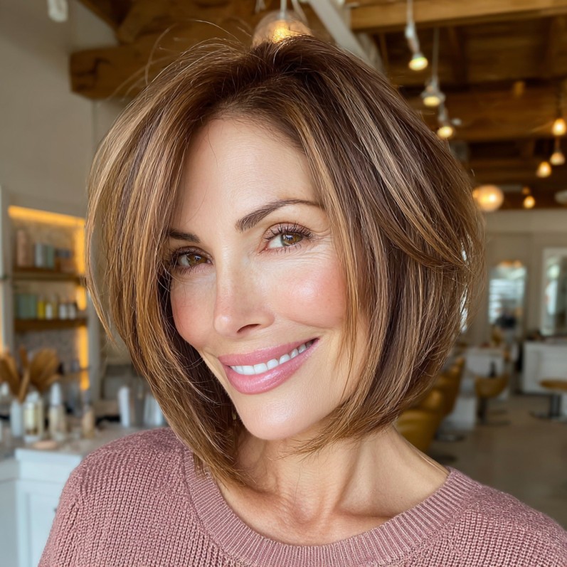 Chic Textured One-Length Bob with Soft Highlights