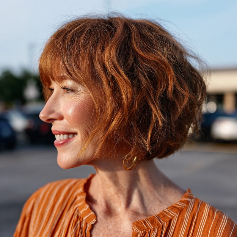 Chic Textured Red Bob with Soft Waves