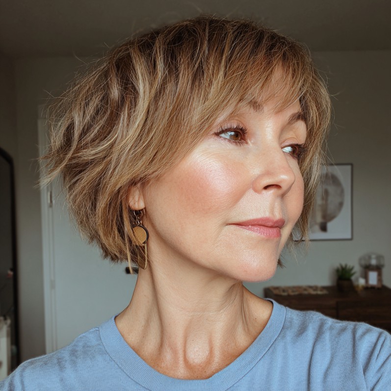 Chic Textured Short Bob with Blonde Highlights