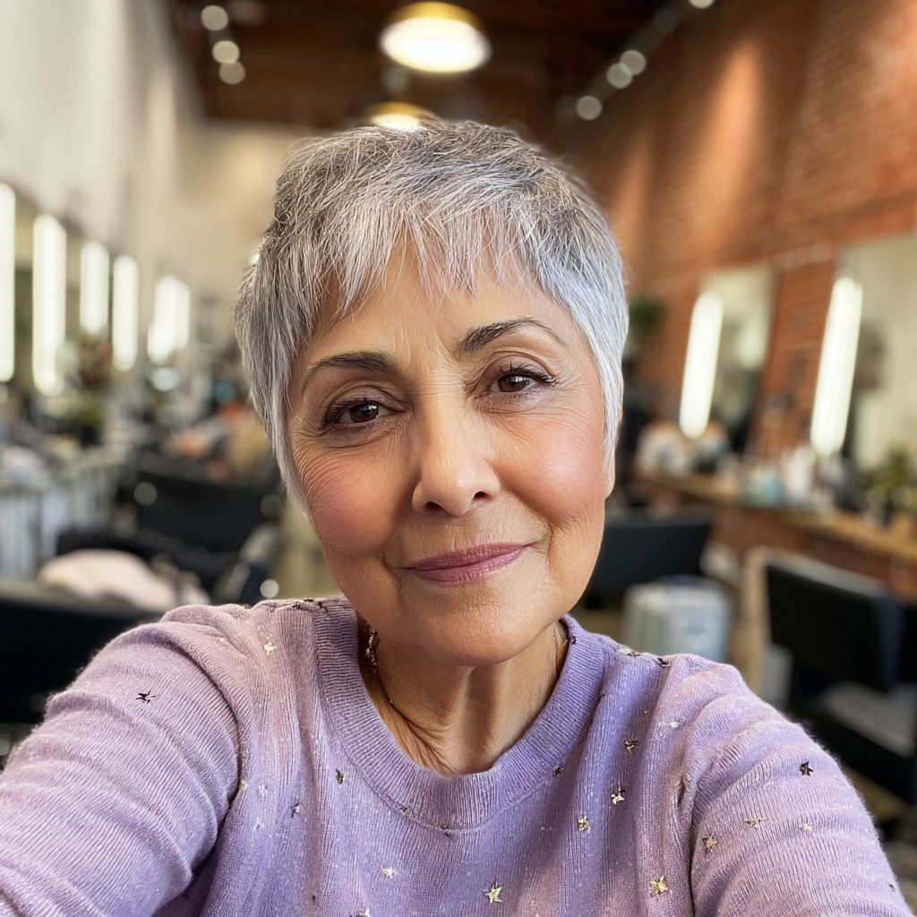 Chic Textured Silver Pixie Cut with Soft Baby Bangs