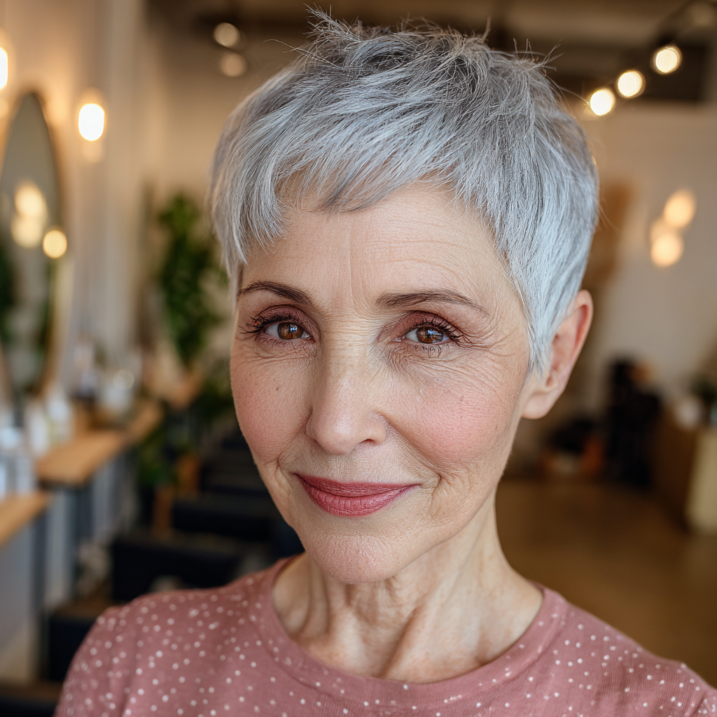 Chic Textured Silver Pixie with Soft Layers