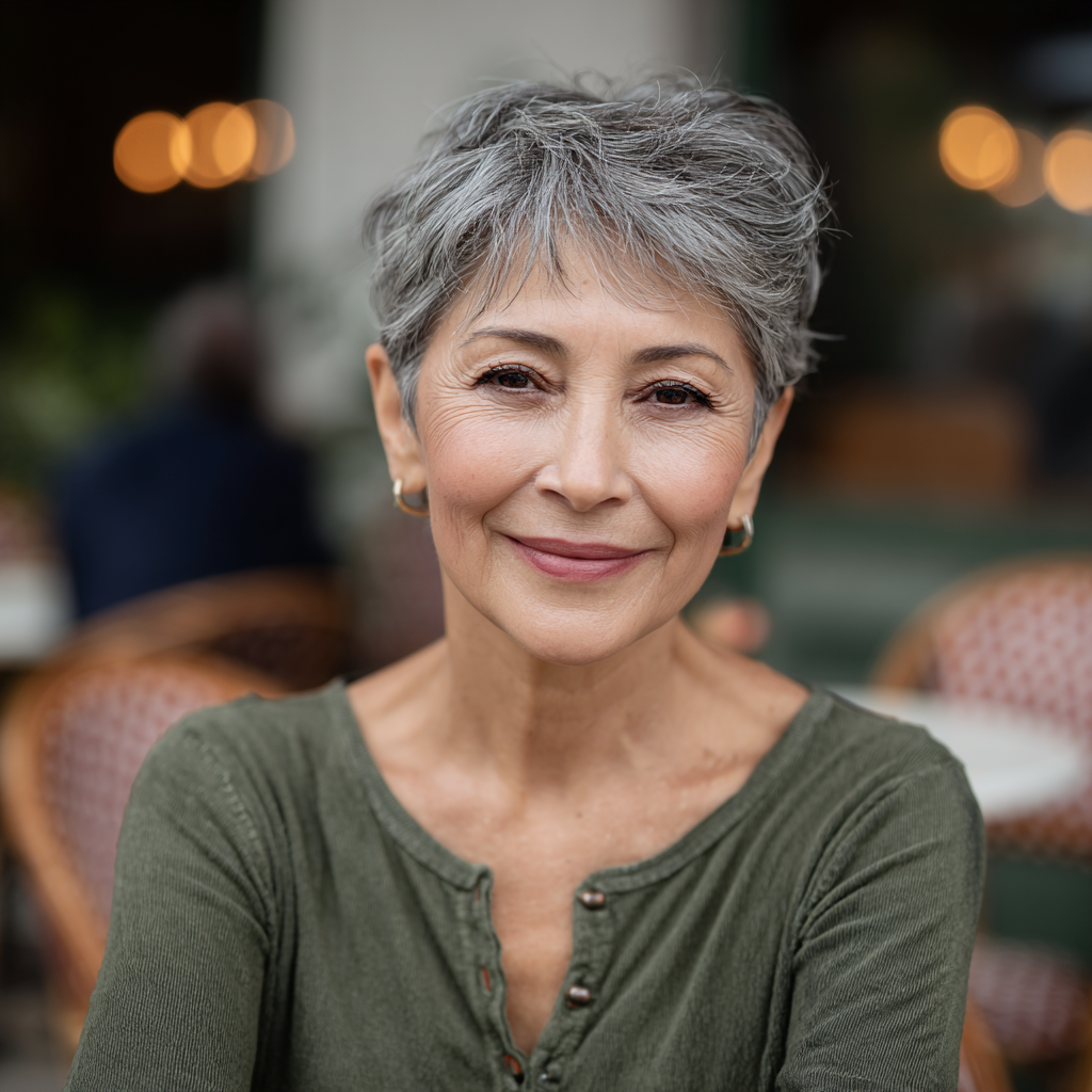 Chic Textured Silver Pixie with Subtle Volume