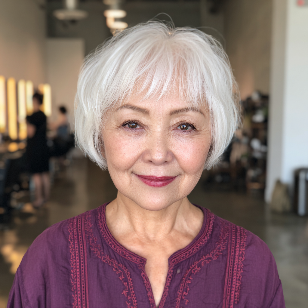 Chic Voluminous Bob with Soft Baby Bangs