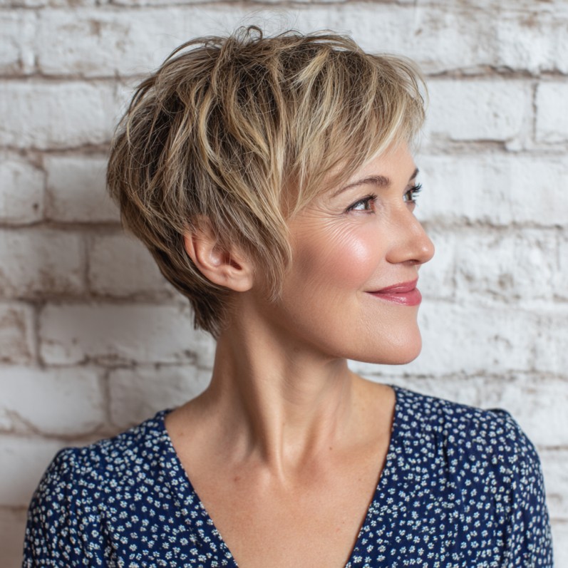 Choppy Pixie Cut with Bright Blonde Highlights