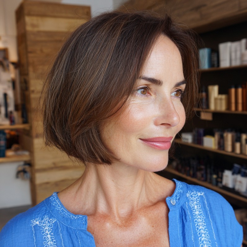 Classic One-Length Bob with Warm Undertones