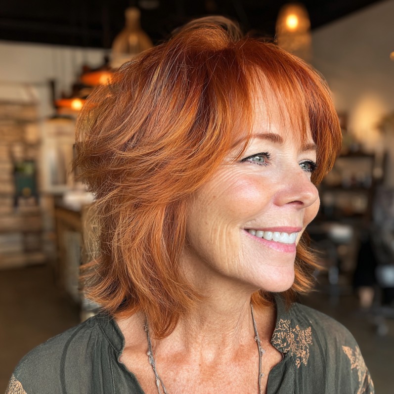 Dynamic Textured Red Shag with Face-Framing Layers